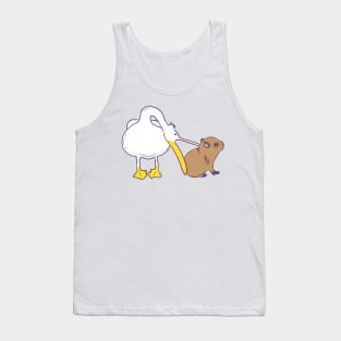 Pelican Tries to Eat Capybara Funny Cute Kawaii Meme Tank Top